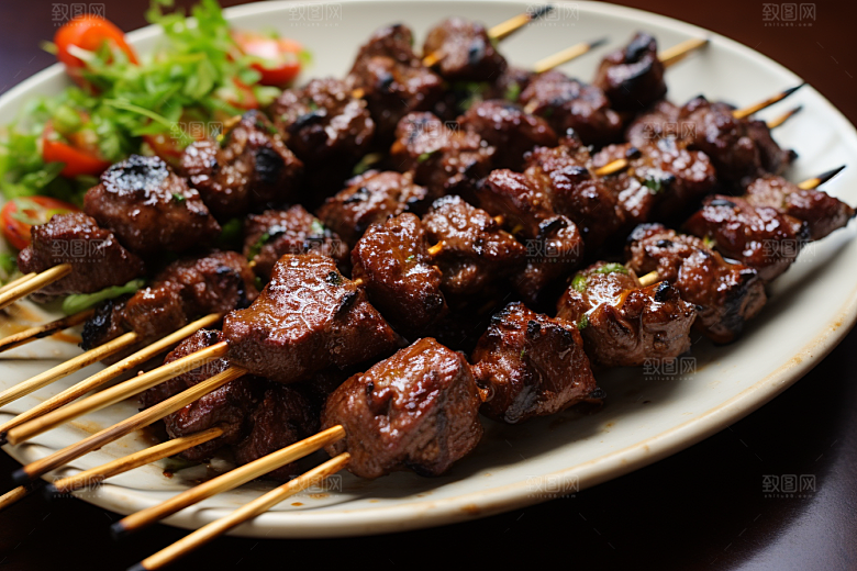 BBQ烧烤火辣肉串摄影图
