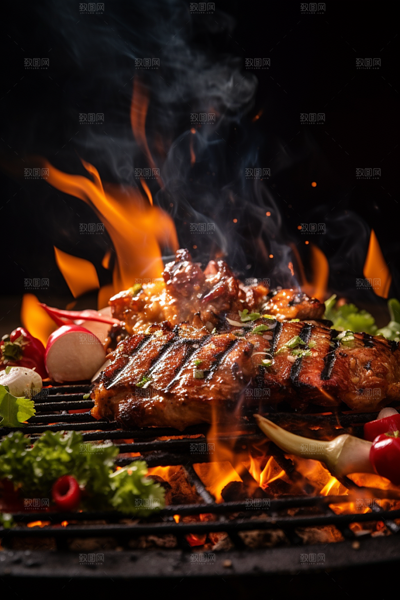 BBQ烧烤聚会美食摄影图