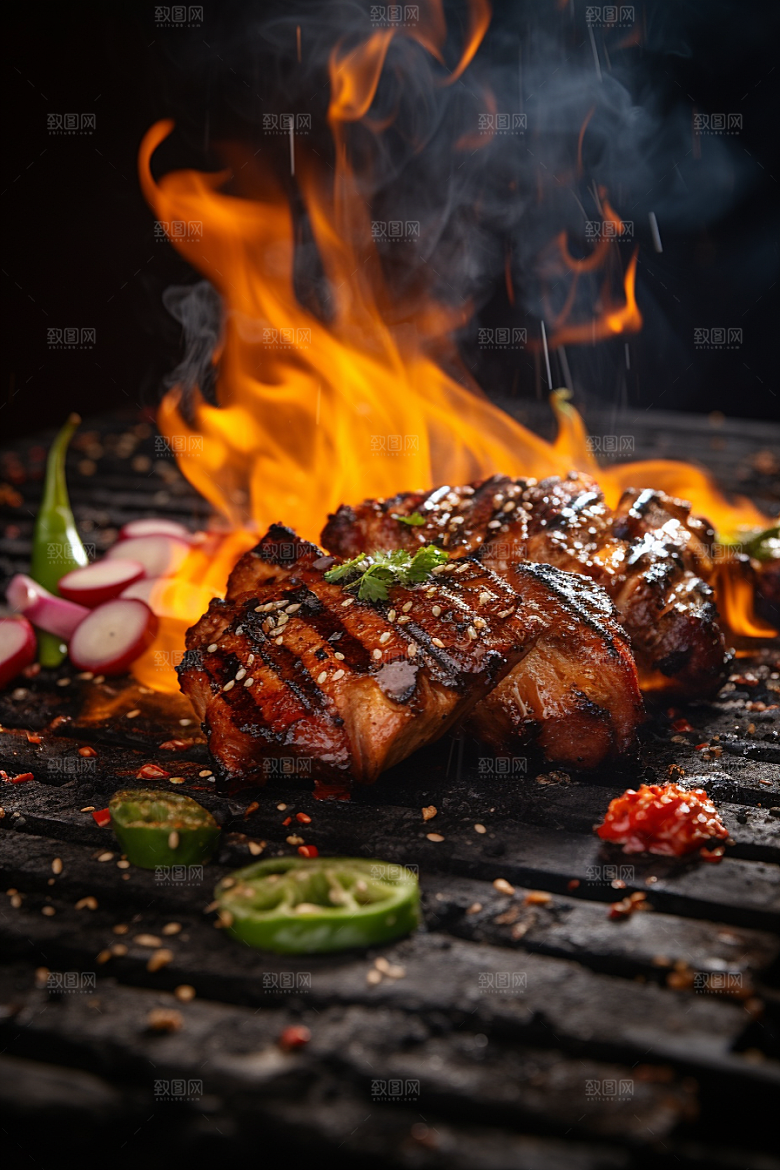 BBQ烧烤聚餐火热摄影图