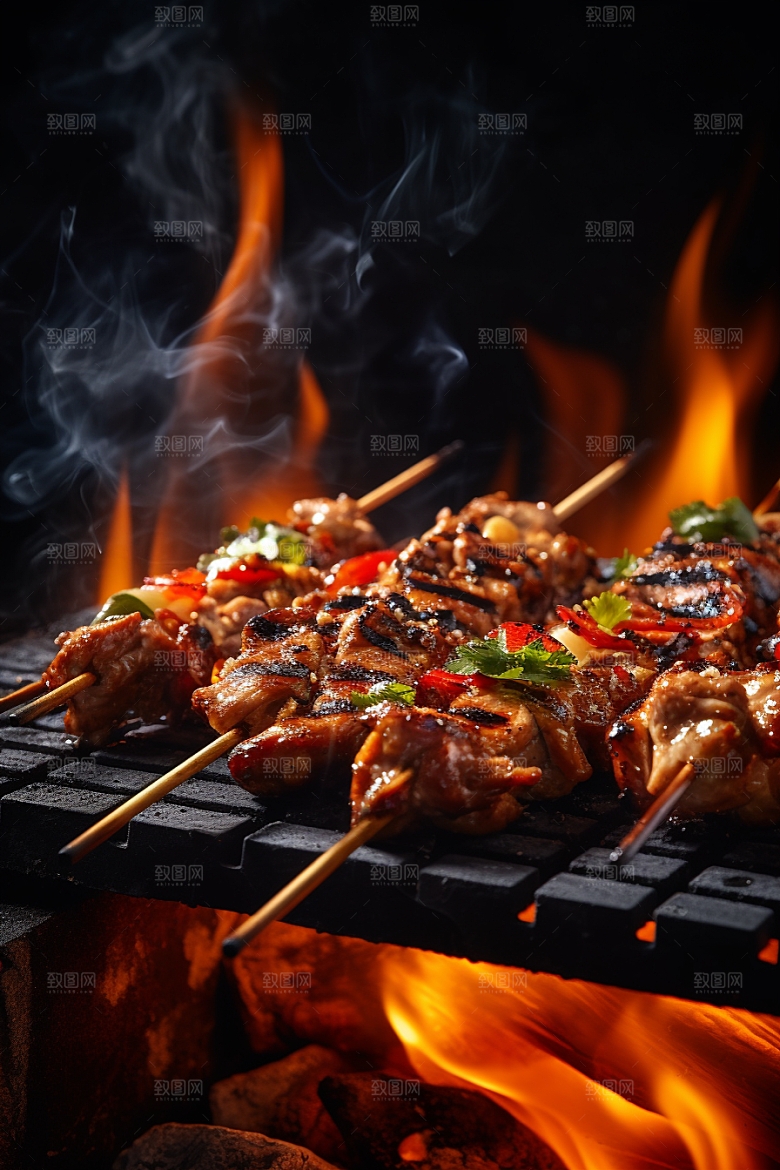 BBQ烧烤烤串肉食摄影图