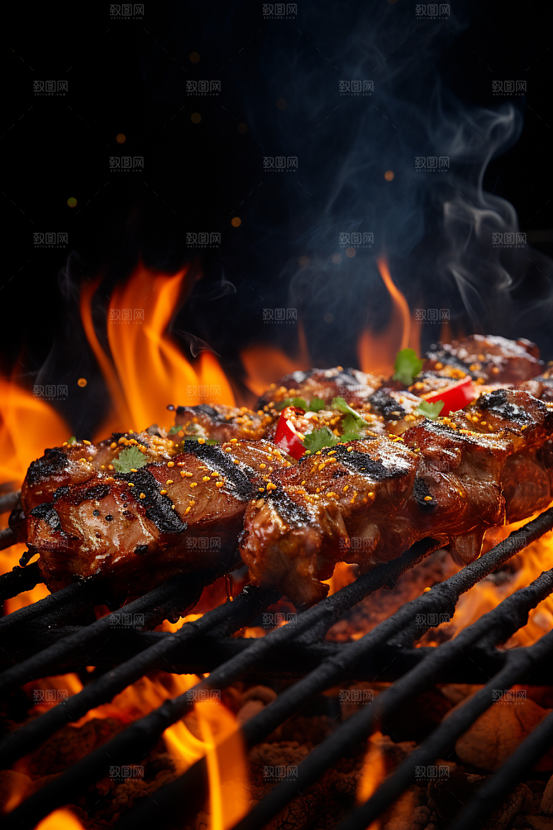 BBQ烧烤火热烤串摄影图