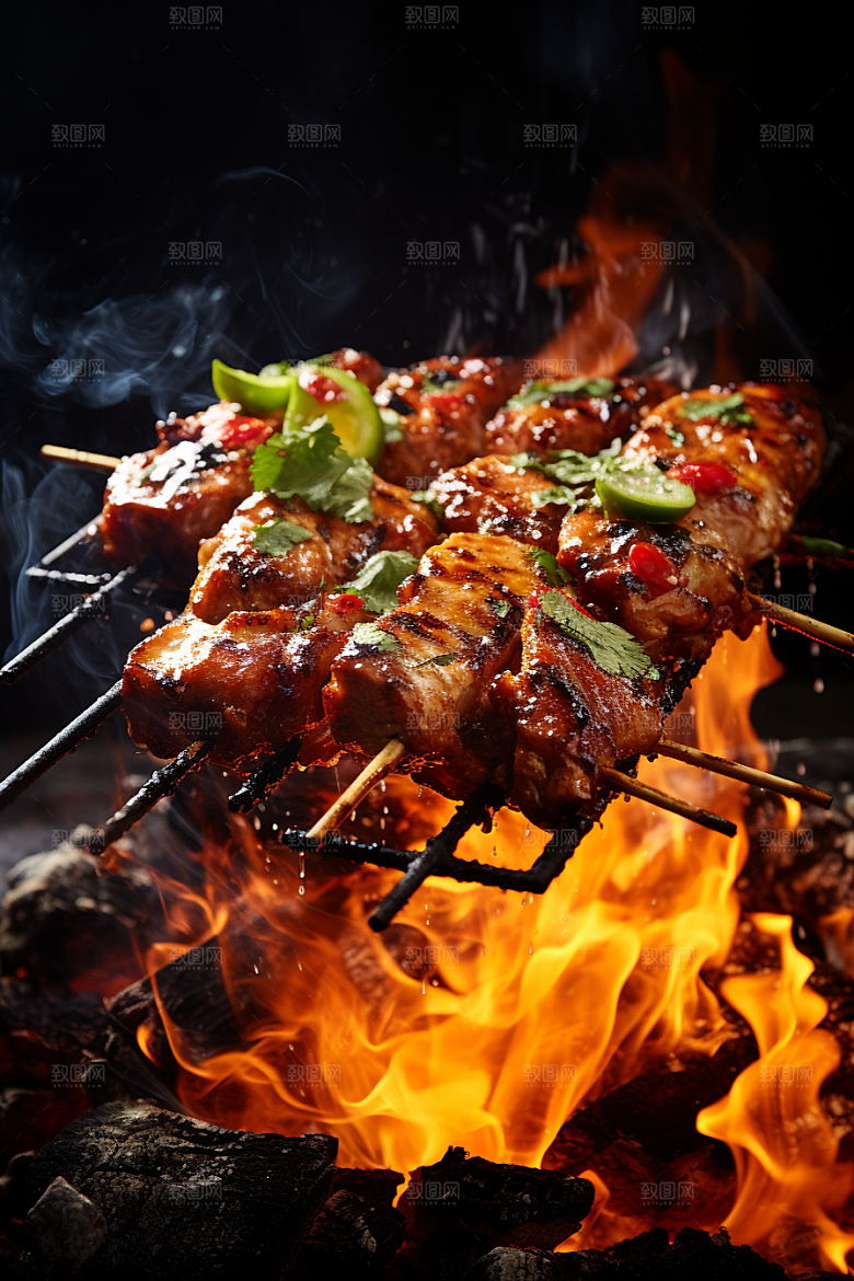 BBQ烧烤肉串肉食摄影图