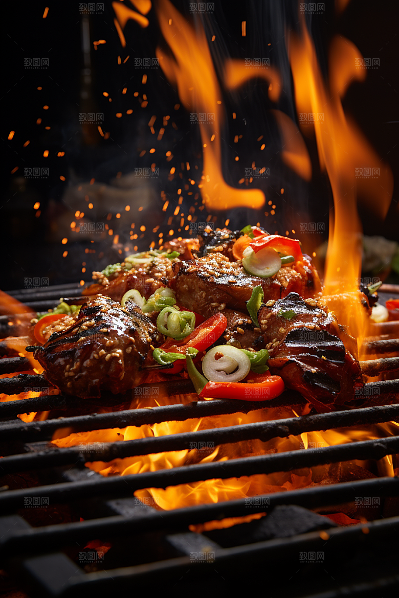 BBQ烧烤火辣美食摄影图