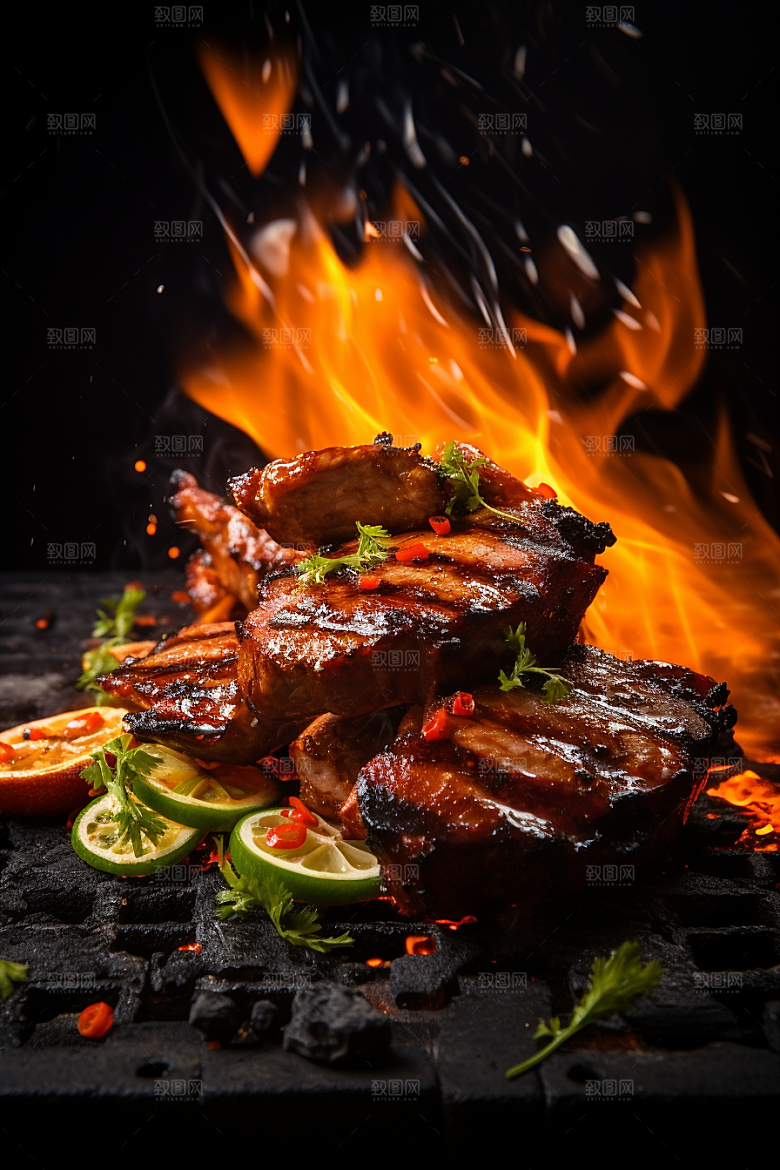 BBQ烧烤肉类火热摄影图