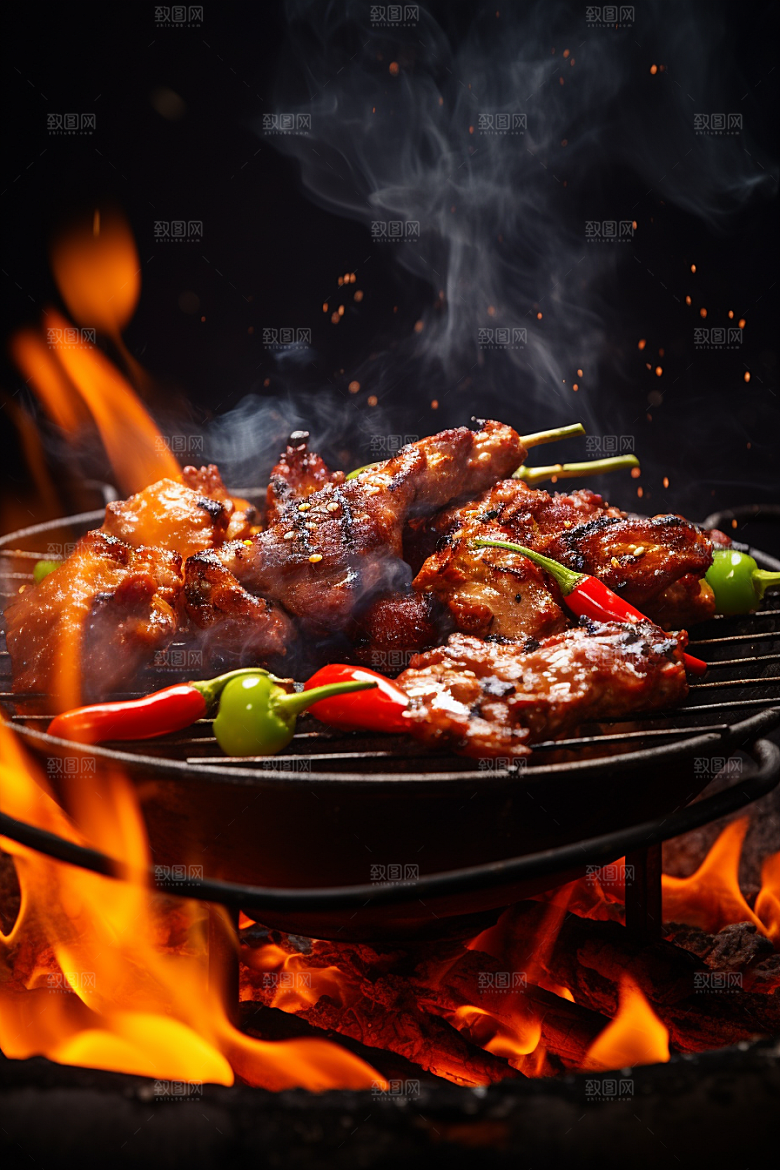 BBQ烧烤肉串聚会摄影图