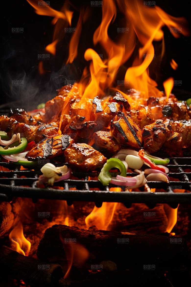 BBQ烧烤火热美食摄影图