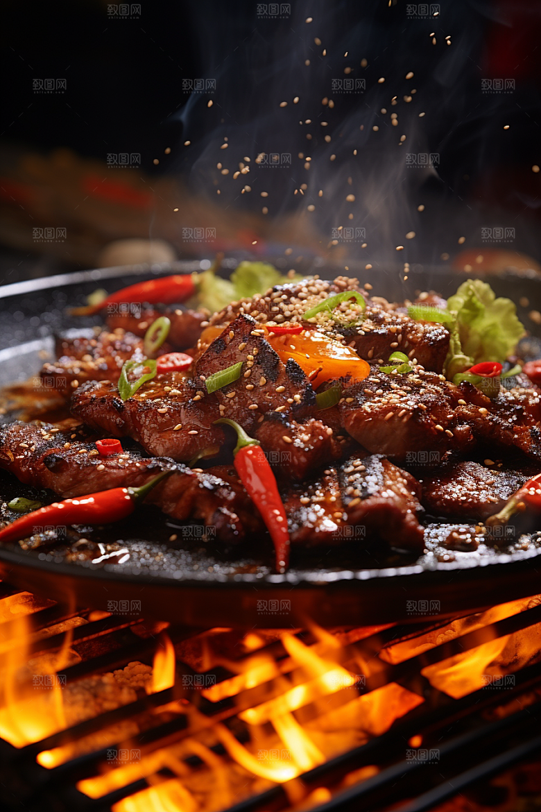 BBQ烧烤火热肉串摄影图