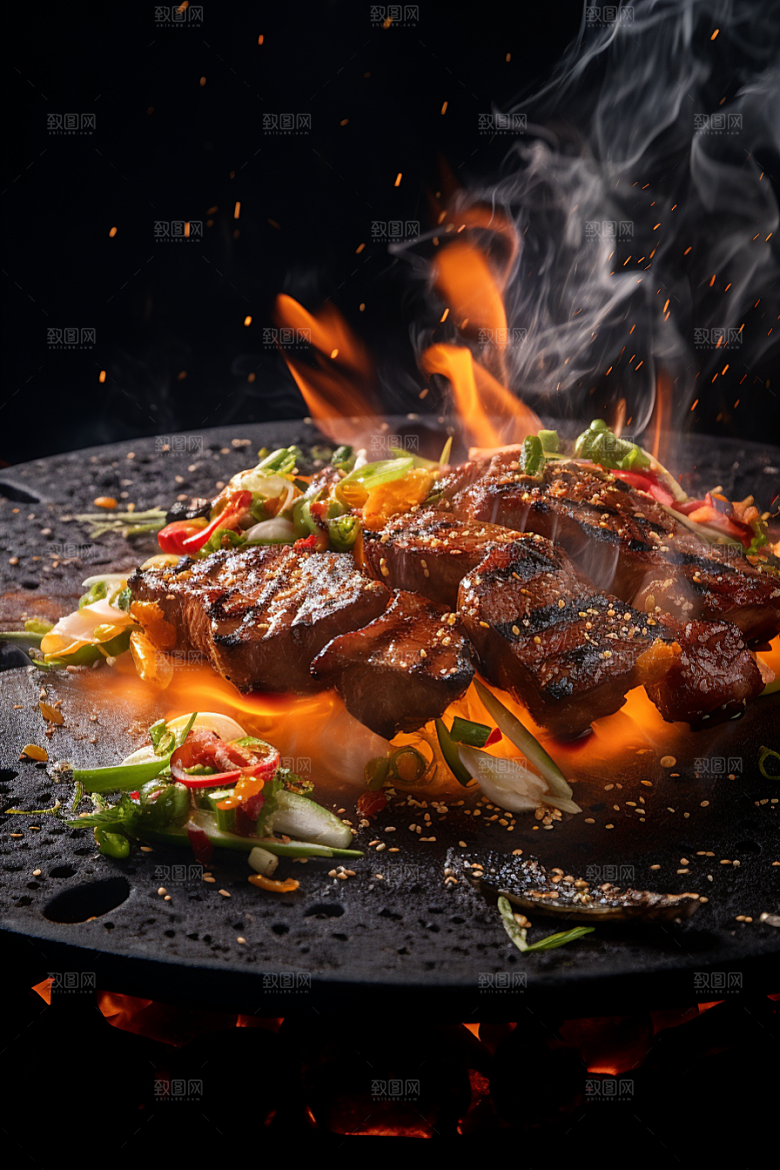 BBQ烧烤肉食火热摄影图