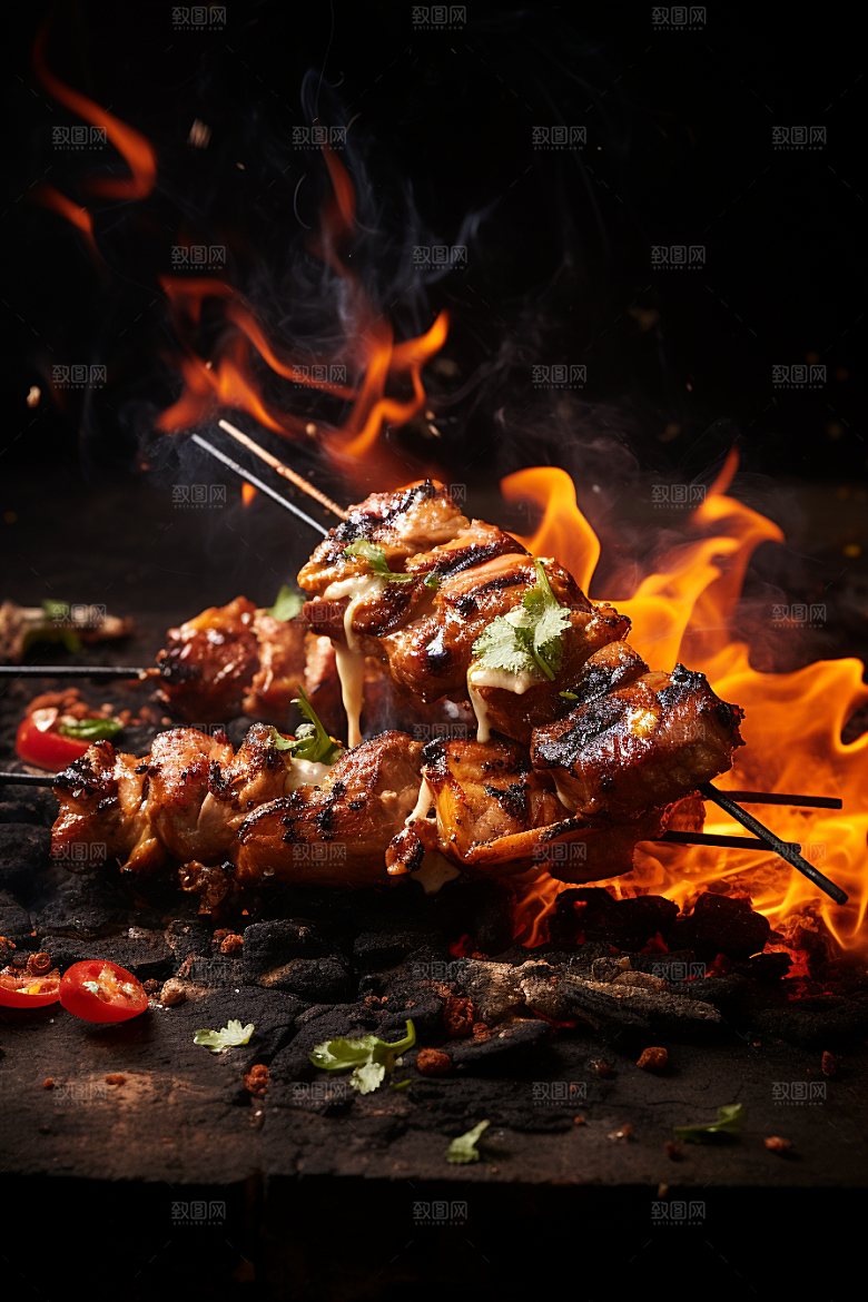 BBQ烧烤肉串美味摄影图