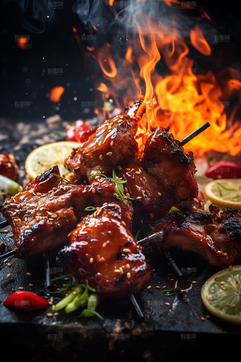 BBQ烧烤聚餐火热摄影图
