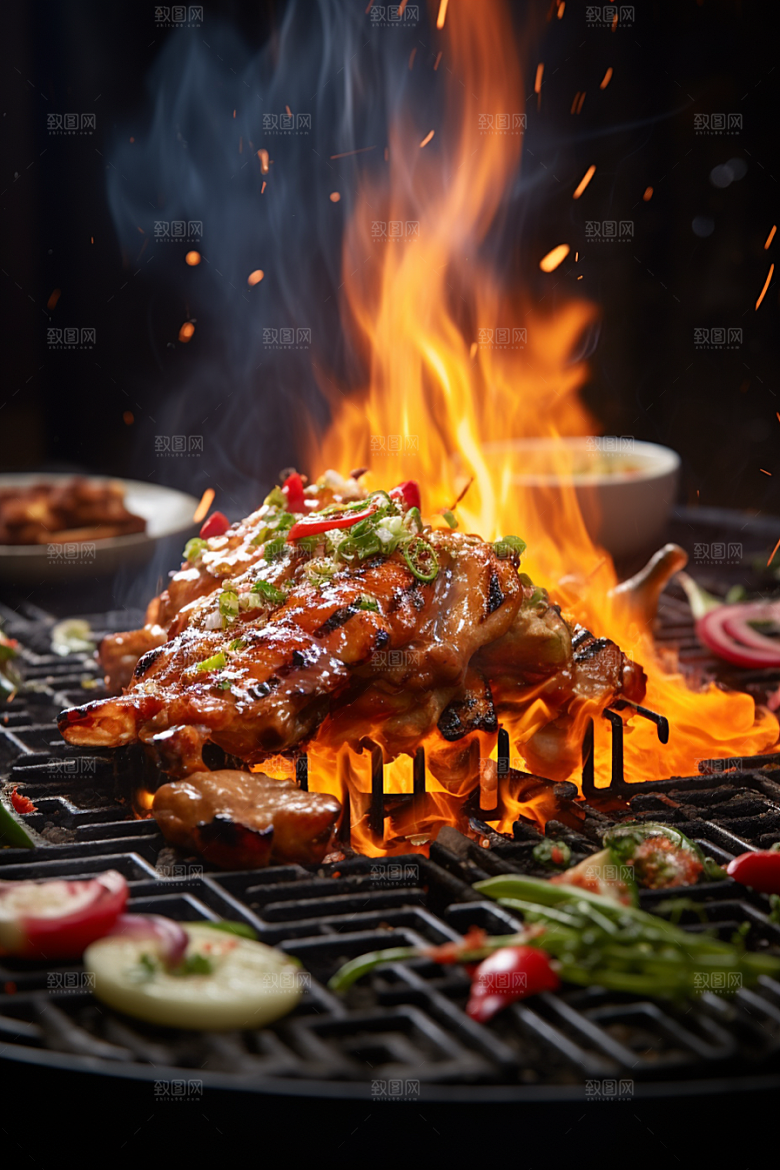 BBQ烧烤火辣肉食摄影图