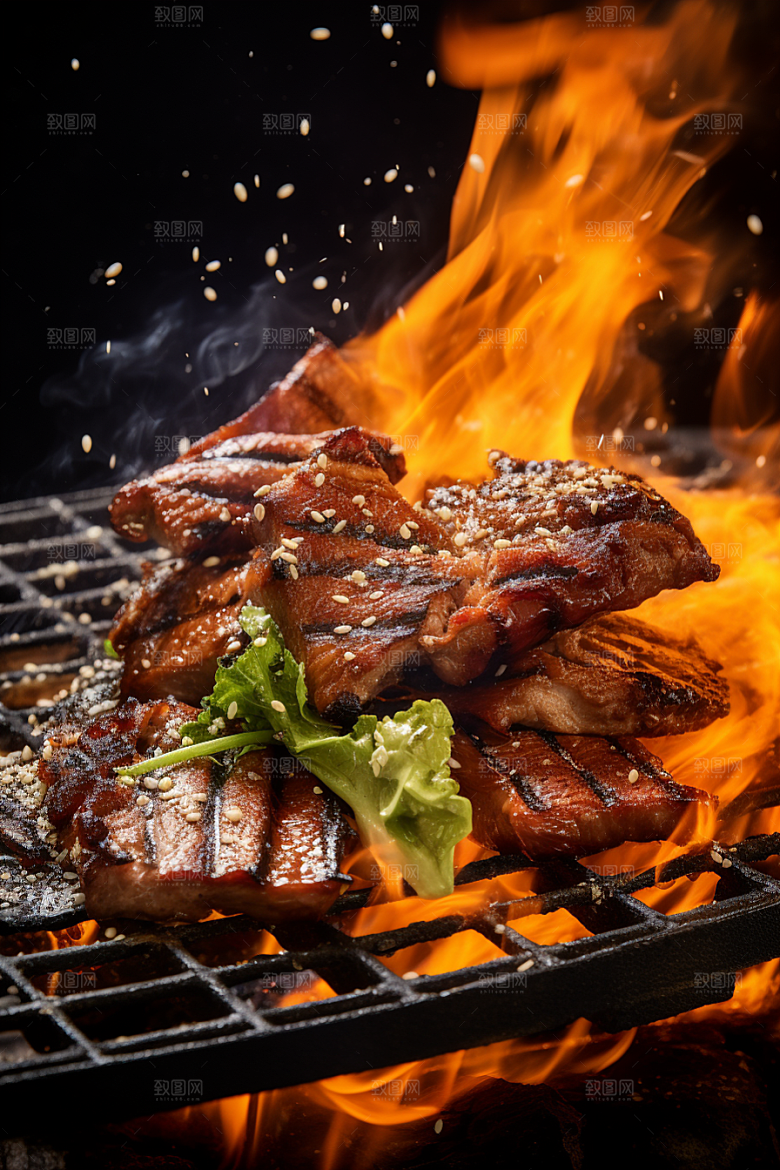 BBQ烧烤火热肉食摄影图