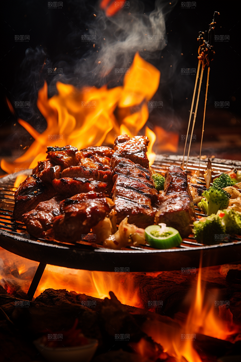 BBQ烧烤肉串肉食摄影图