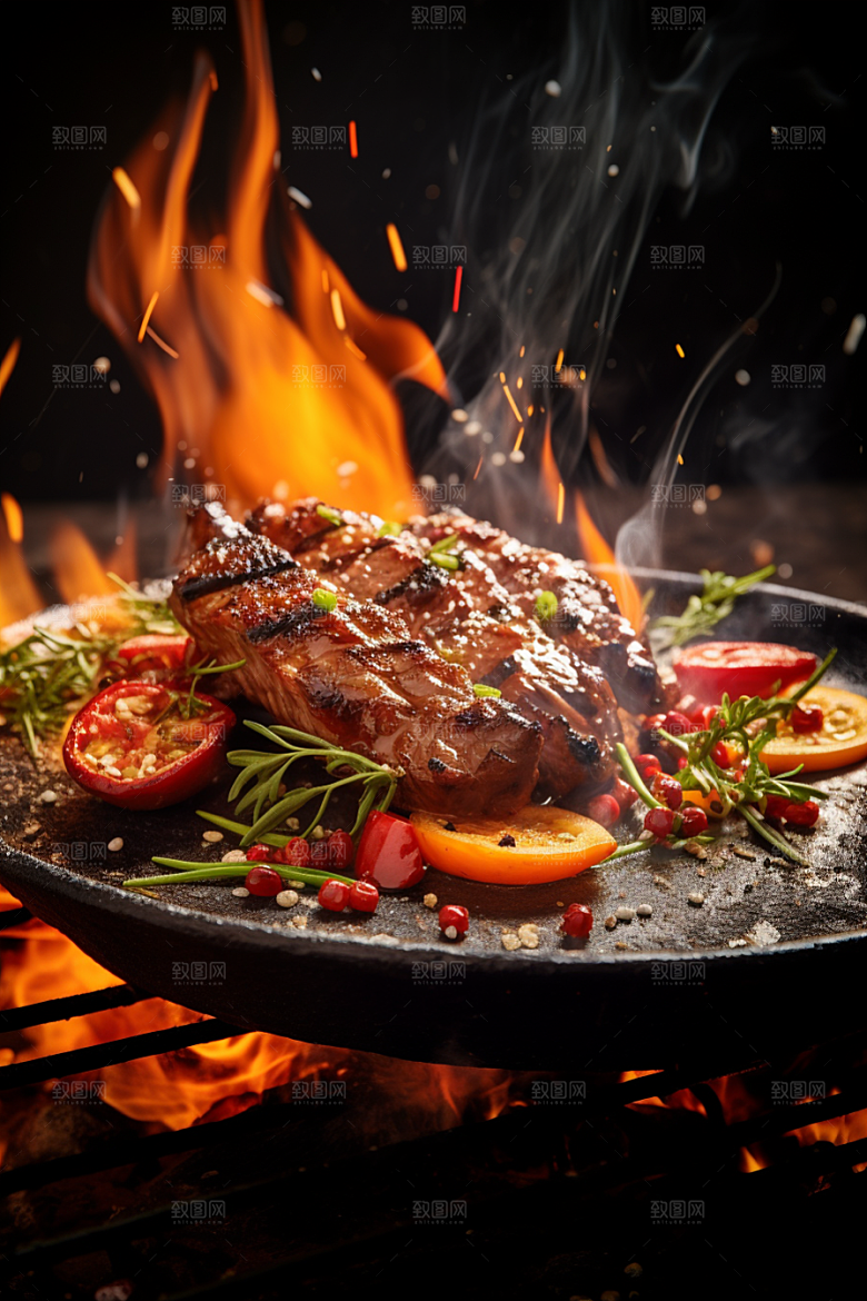 BBQ烧烤火辣烤串摄影图