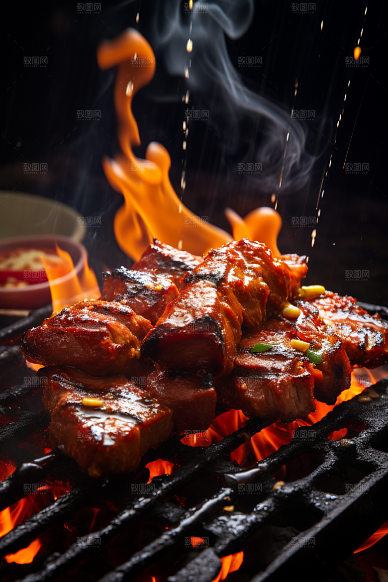 BBQ烧烤美食肉类摄影图