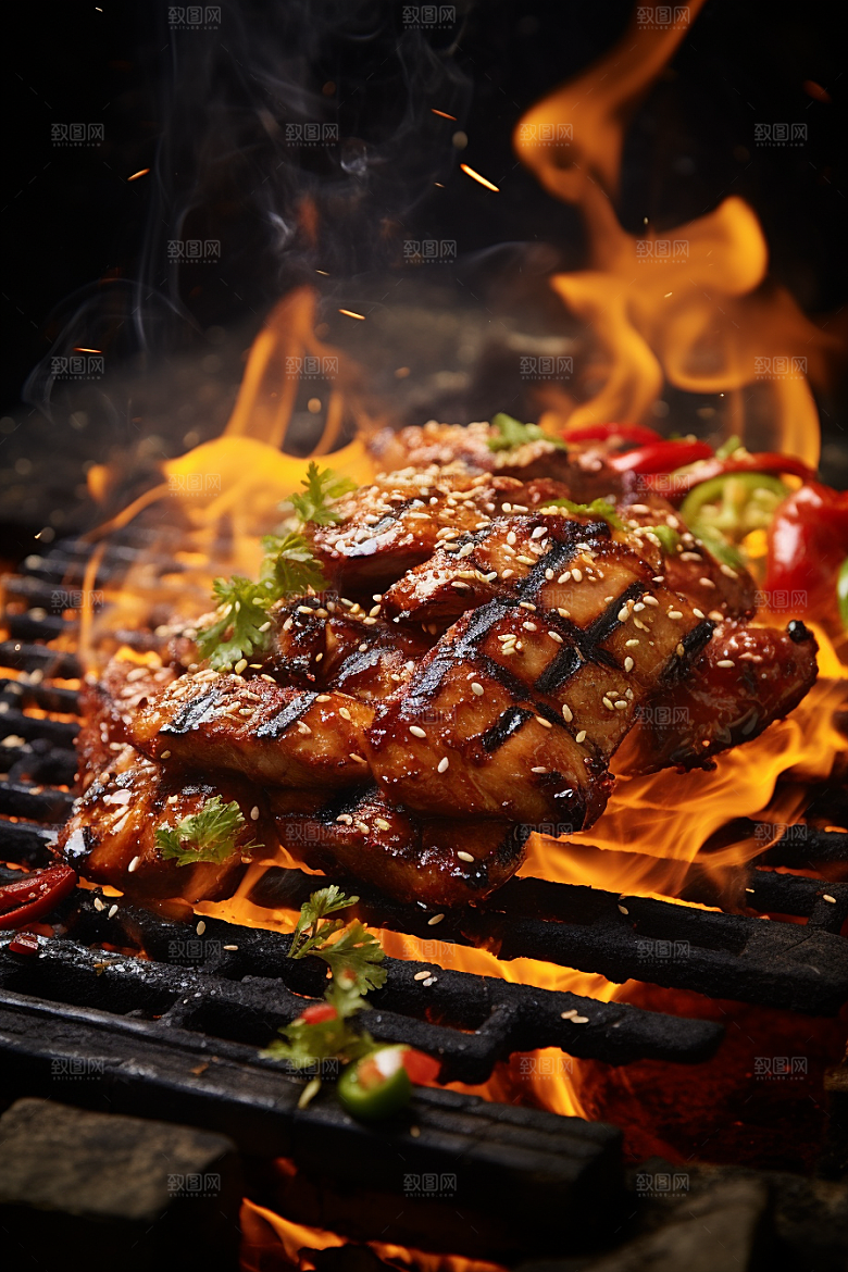 BBQ烧烤火热肉类摄影图