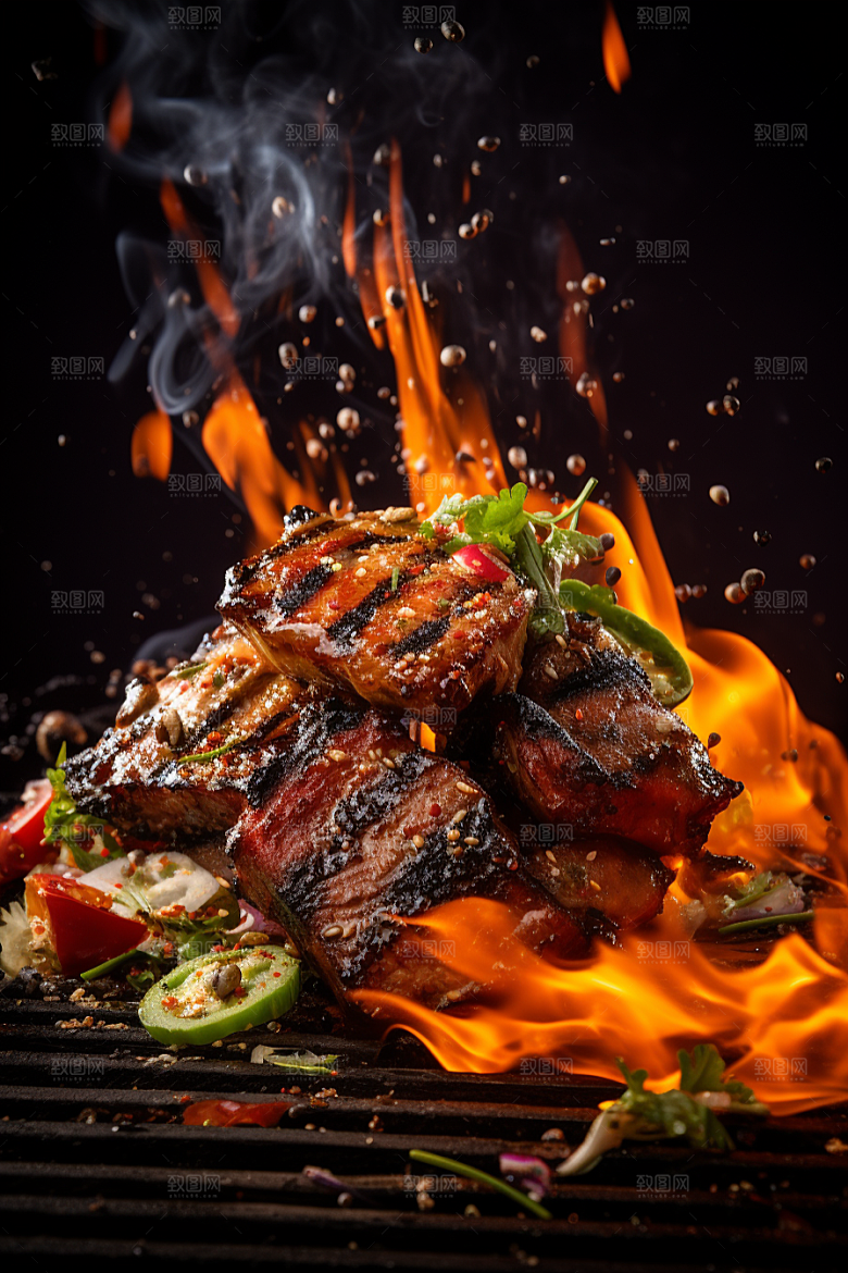 BBQ烧烤肉食聚餐摄影图