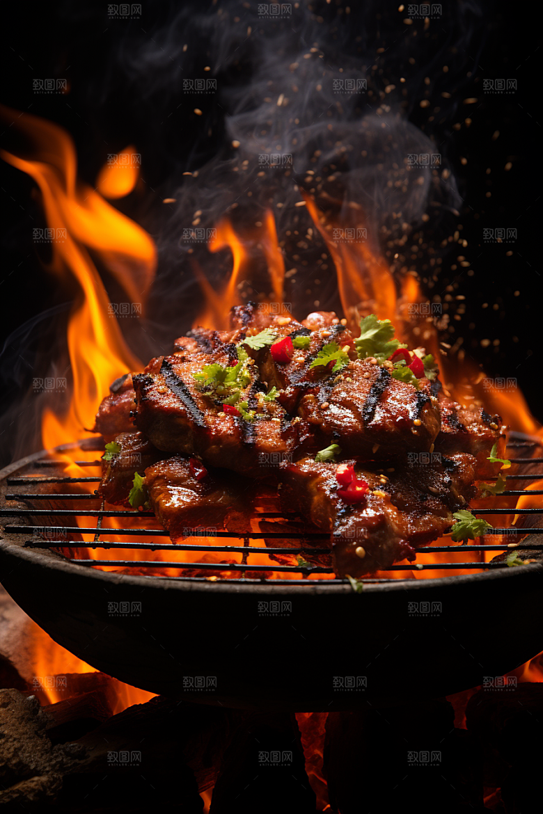 BBQ烧烤肉类烤串摄影图