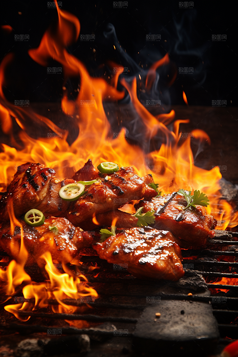BBQ烧烤聚餐火热摄影图