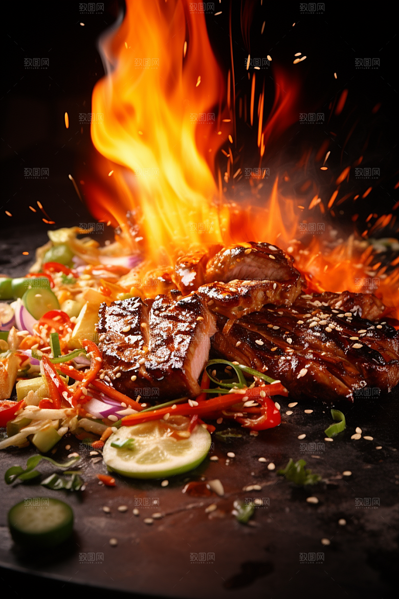 BBQ烧烤火热肉食摄影图
