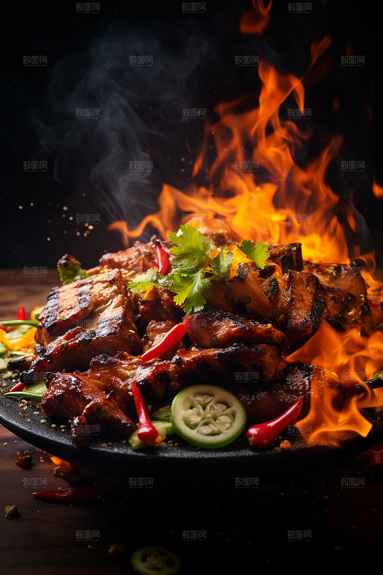 BBQ烧烤美食肉类摄影图