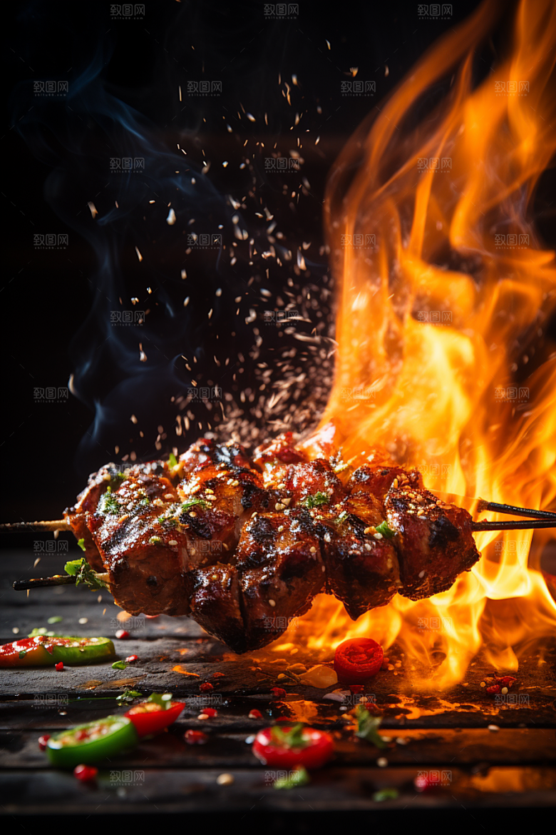 BBQ烧烤肉类肉串摄影图