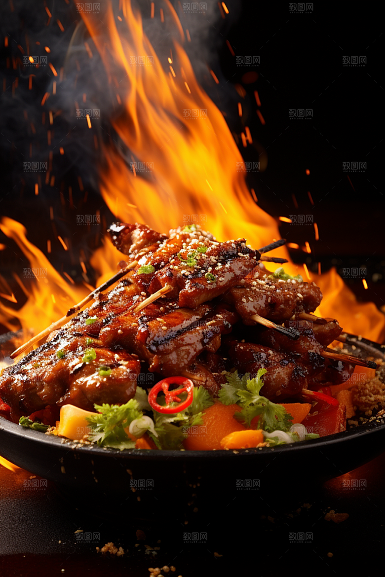 BBQ烧烤火热肉串摄影图