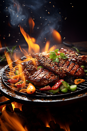 BBQ烧烤火热肉食摄影图