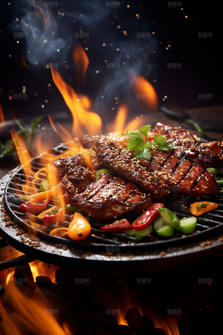 BBQ烧烤火热肉食摄影图