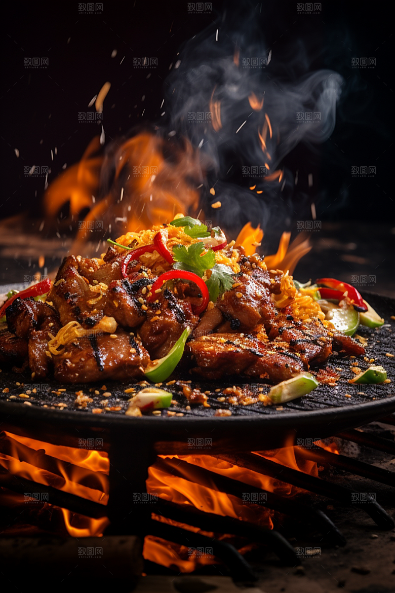 BBQ烧烤火热肉串摄影图