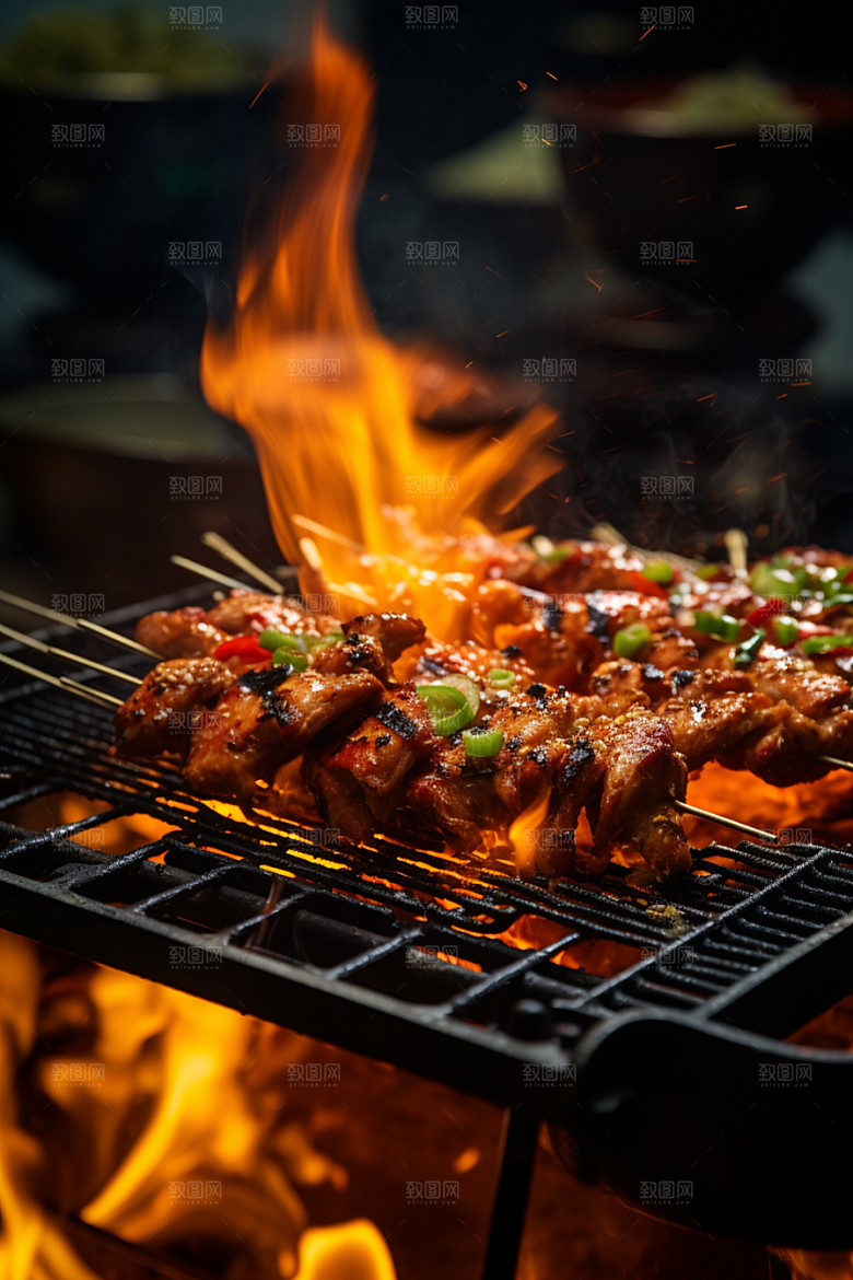 BBQ烧烤肉类烤串摄影图