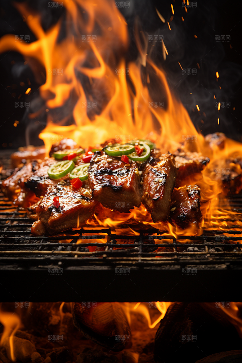 BBQ烧烤火热美食摄影图