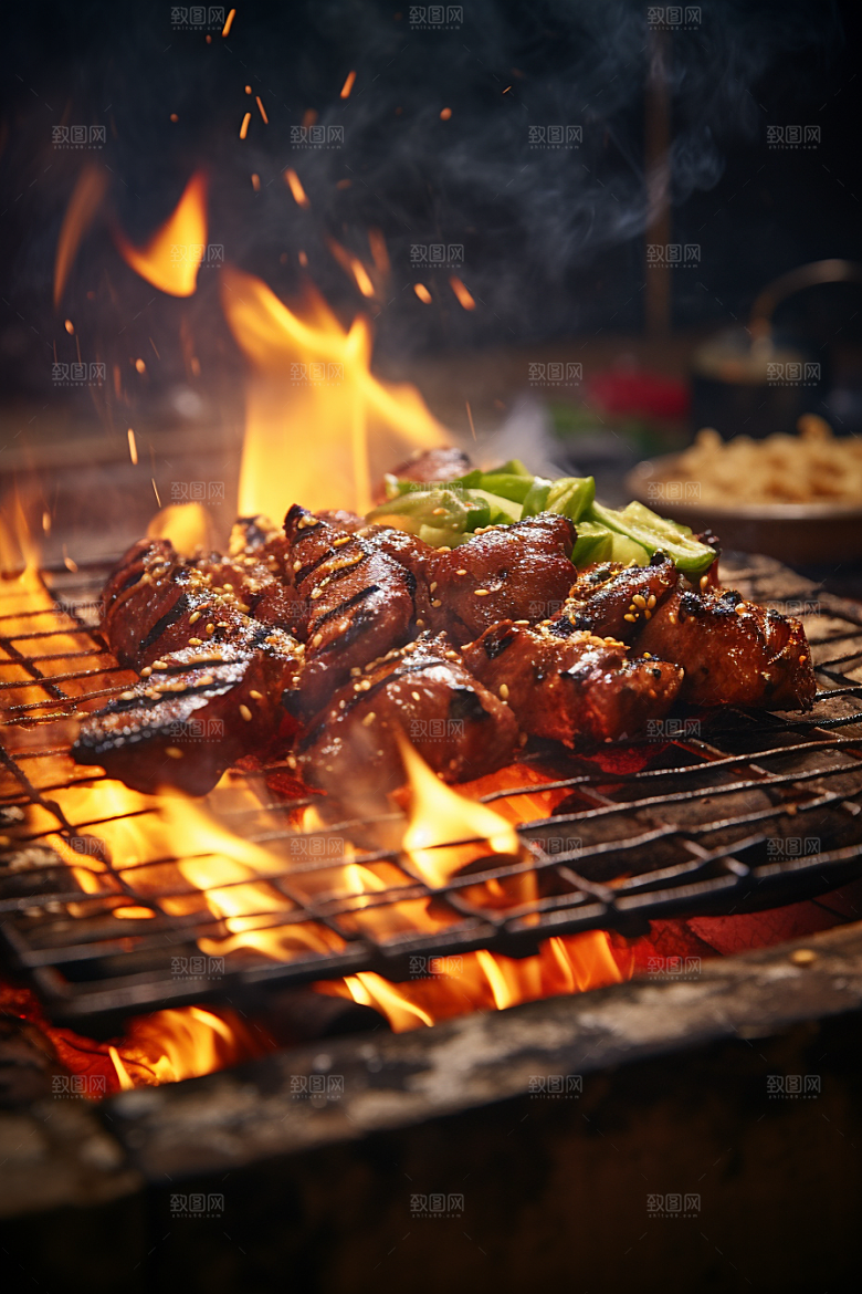 BBQ烧烤烤串聚餐摄影图