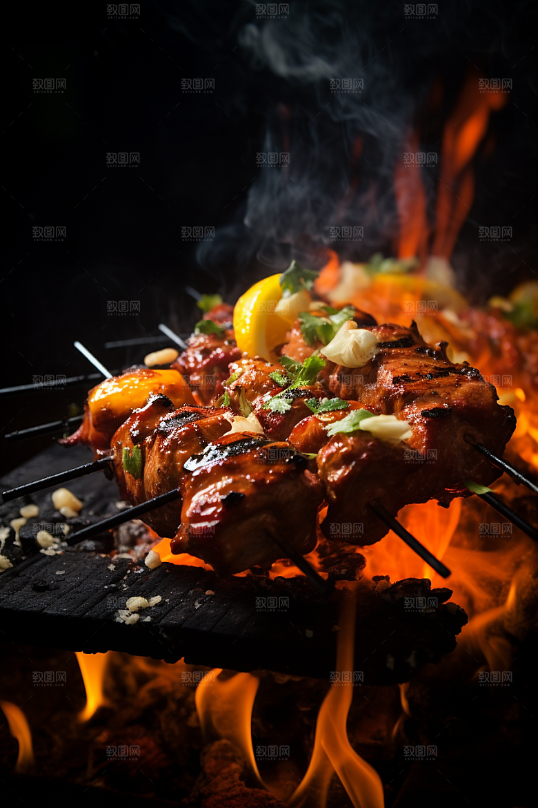 BBQ烧烤肉串火辣摄影图