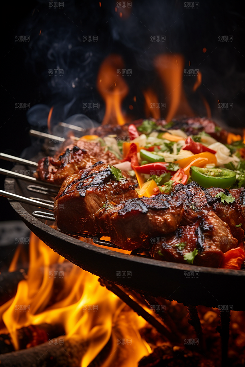 BBQ烧烤烤串聚餐摄影图