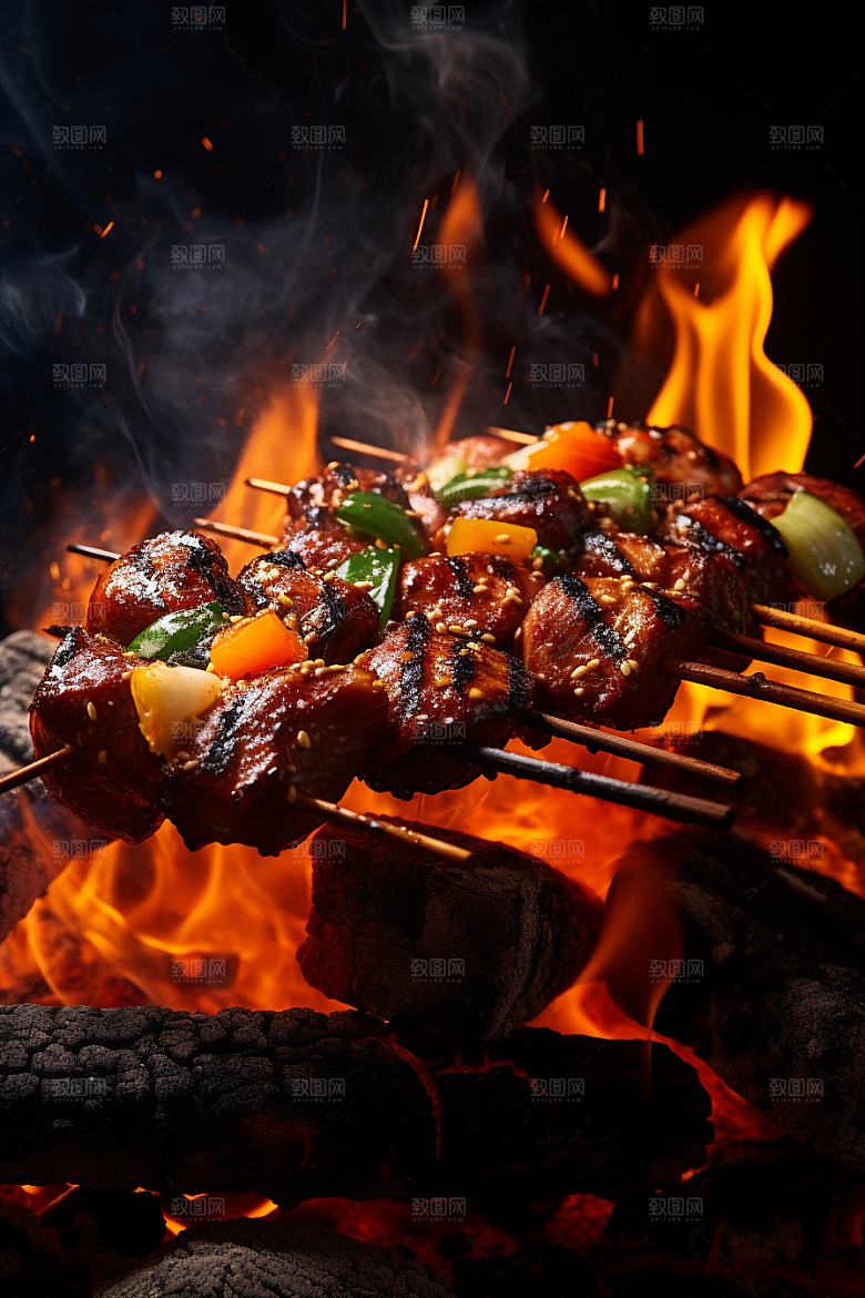 BBQ烧烤火热美味摄影图