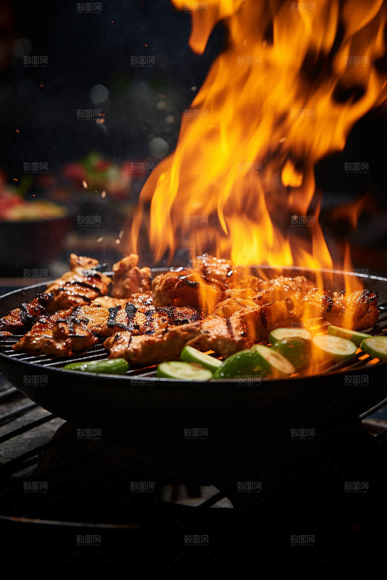 BBQ烧烤肉串火辣摄影图