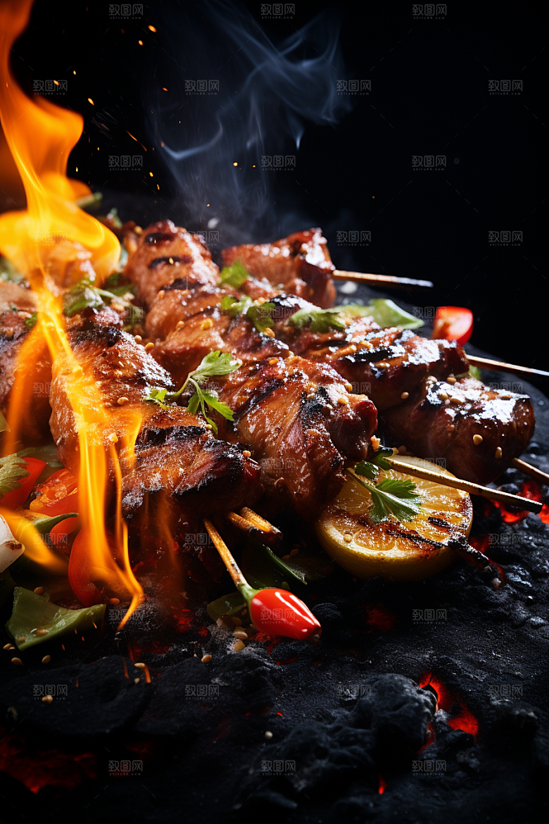 BBQ烧烤肉串肉食摄影图