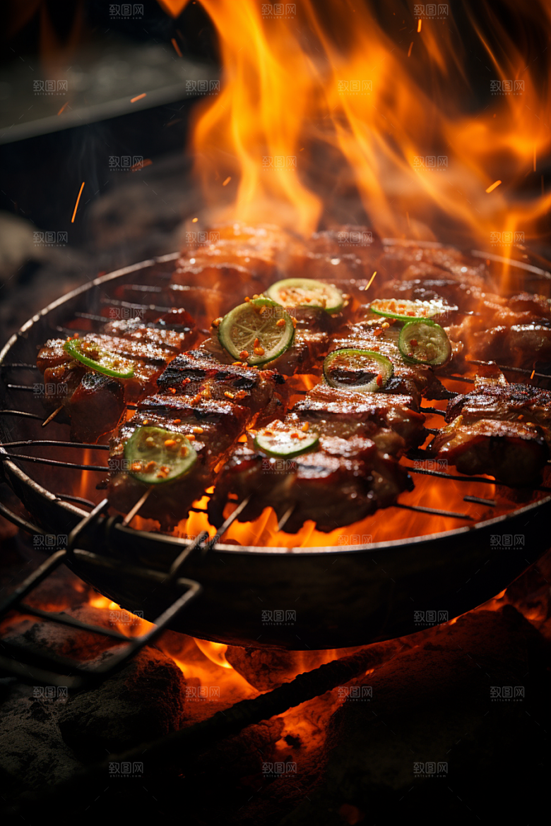 BBQ烧烤肉类烤串摄影图