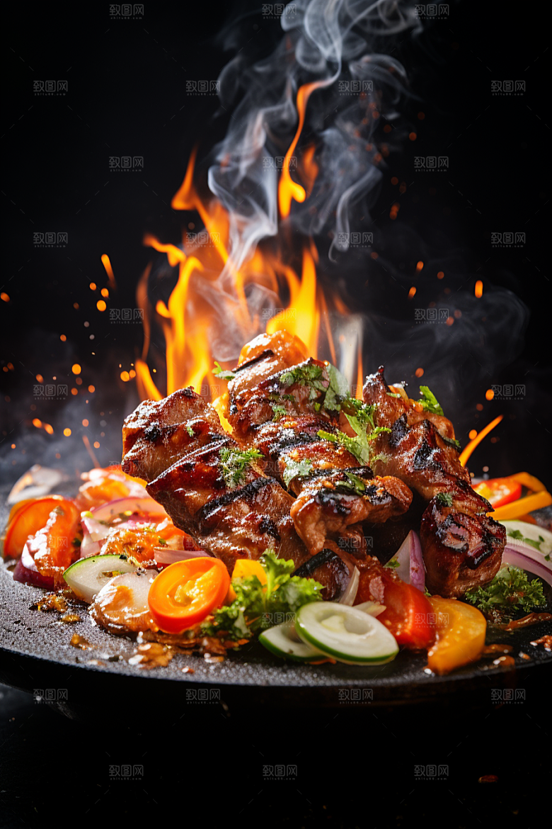 BBQ烧烤火热聚餐摄影图