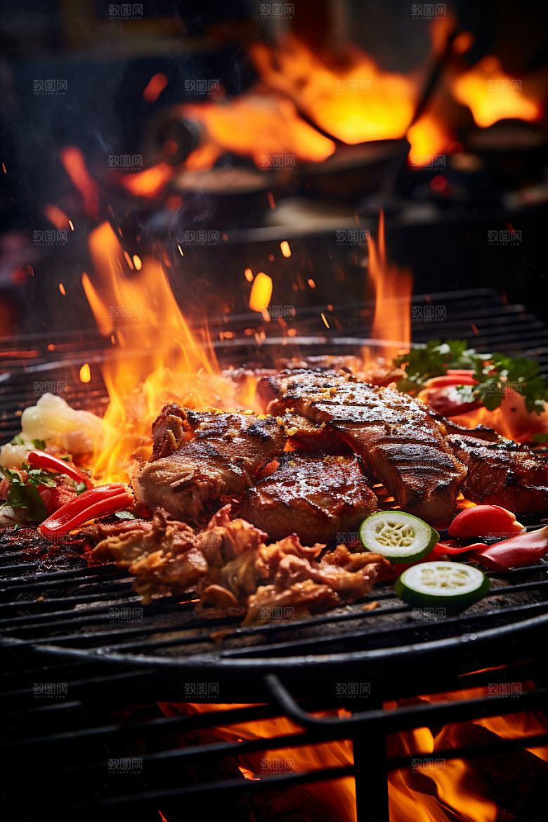 BBQ烧烤美食肉串摄影图