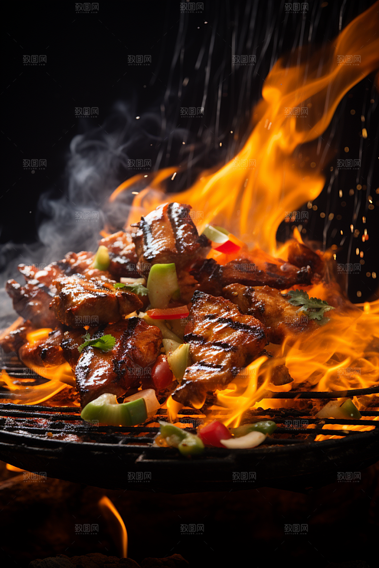 BBQ烧烤火热肉类摄影图