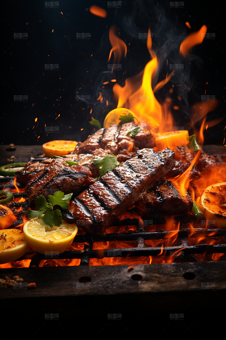 BBQ烧烤肉类肉串摄影图