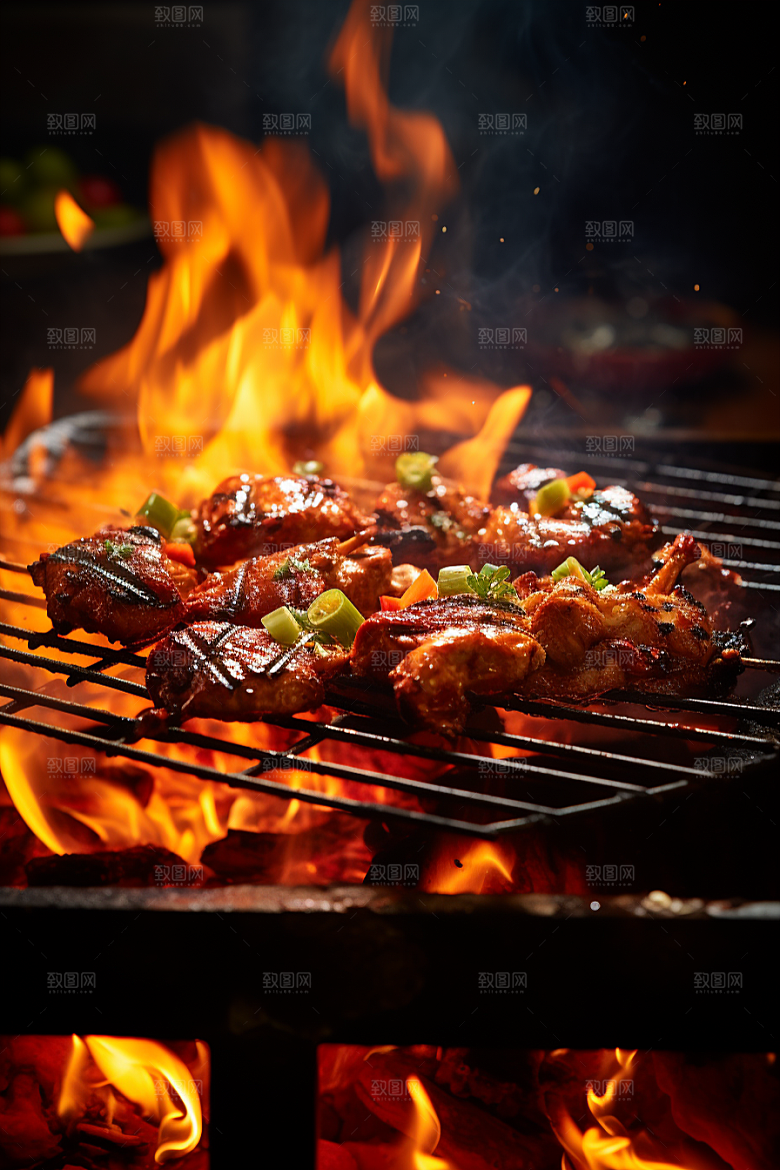 BBQ烧烤美味烤串摄影图
