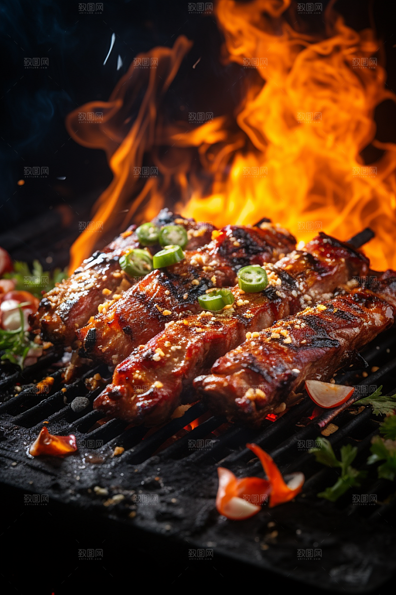 BBQ烧烤火热肉食摄影图