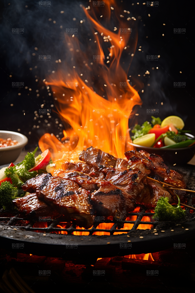 BBQ烧烤肉串美食摄影图