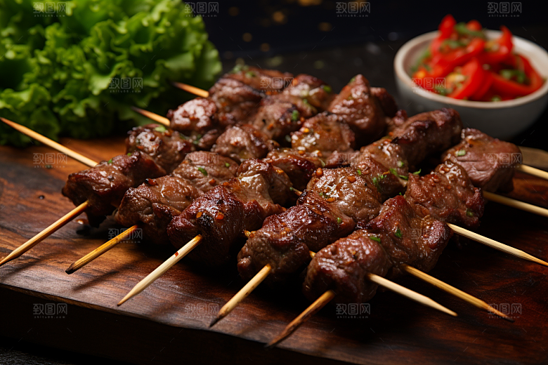 BBQ烧烤肉食肉串摄影图