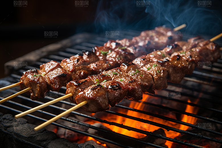 BBQ烧烤肉类肉串摄影图