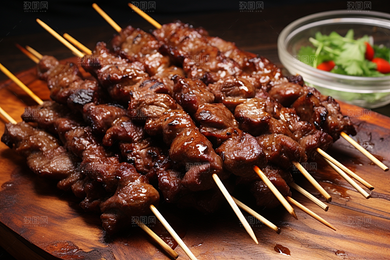 BBQ烧烤肉类肉串摄影图