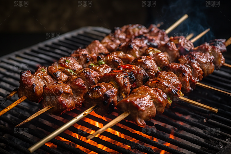 BBQ烧烤肉食肉串摄影图
